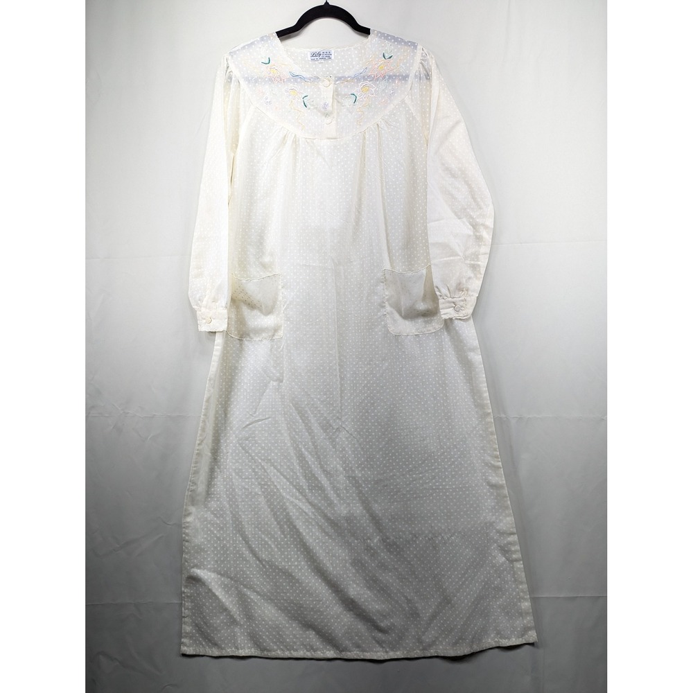 Vintage Lily Shanghai Cream Polka‎ Dot Embroidered Long Sleeve Nightgown Gown